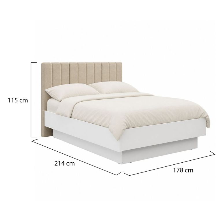 Letto Matrimoniale Bianco Beige Dimensione Materasso 160x200 cm Testiera Imbottita, Imbottito - Byron