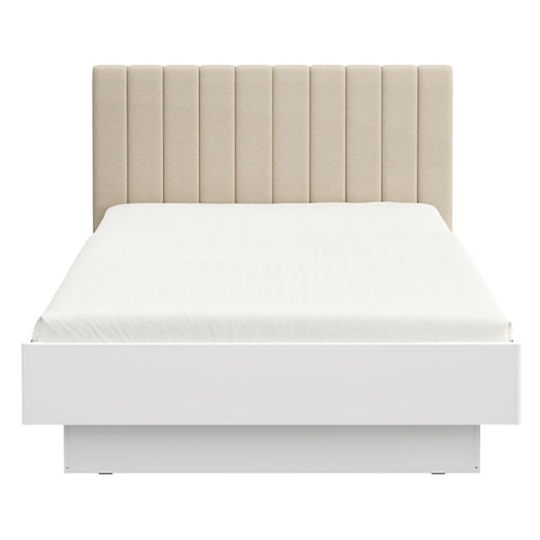 Letto Matrimoniale Bianco Beige Dimensione Materasso 160x200 cm Testiera Imbottita, Imbottito - Byron