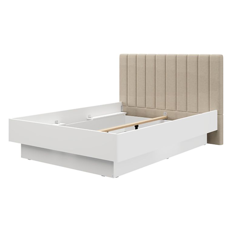 Letto Matrimoniale Bianco Beige Dimensione Materasso 160x200 cm Testiera Imbottita, Imbottito - Byron
