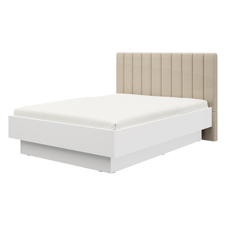 Letto Matrimoniale Bianco Beige Dimensione Materasso 160x200 cm Testiera Imbottita, Imbottito - Byron