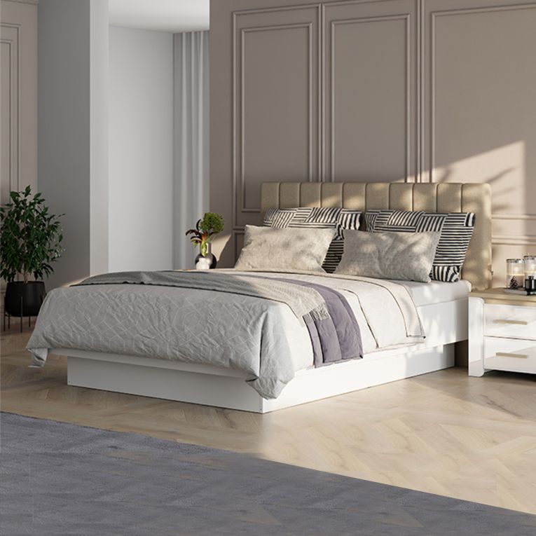 Letto Matrimoniale Bianco Beige Dimensione Materasso 180x200 cm Testiera Imbottita, Imbottito - Byron