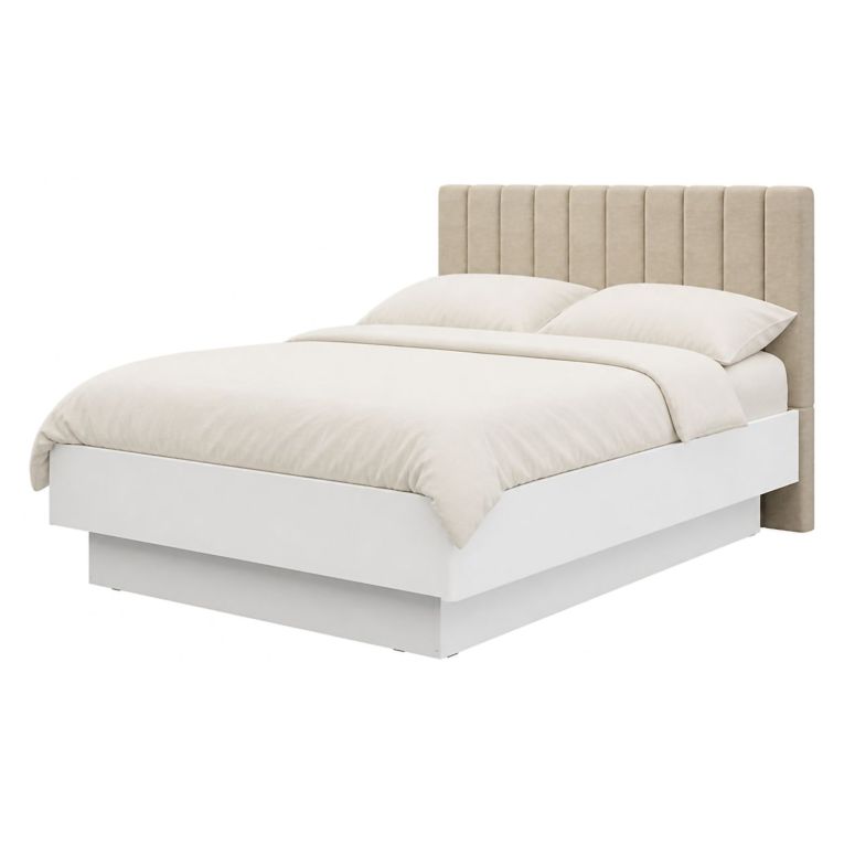 Letto Matrimoniale Bianco Beige Dimensione Materasso 180x200 cm Testiera Imbottita, Imbottito - Byron