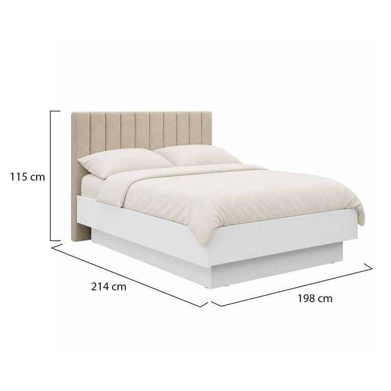 Letto Matrimoniale Bianco Beige Dimensione Materasso 180x200 cm Testiera Imbottita, Imbottito - Byron