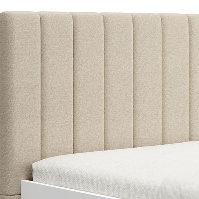 Letto Matrimoniale Bianco Beige Dimensione Materasso 180x200 cm Testiera Imbottita, Imbottito - Byron
