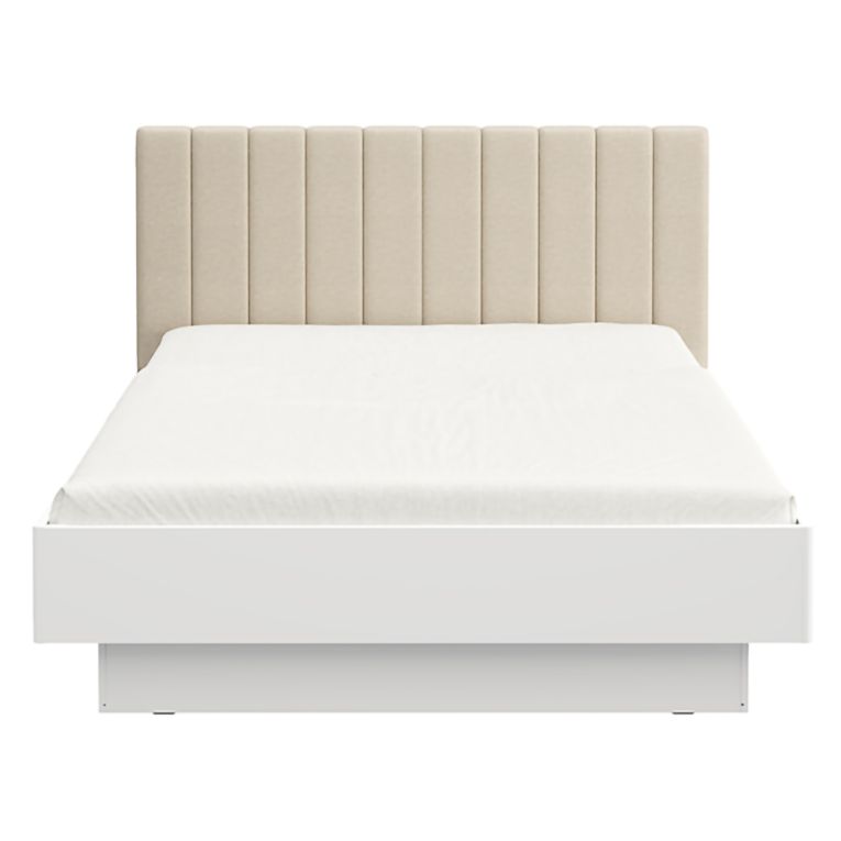 Letto Matrimoniale Bianco Beige Dimensione Materasso 180x200 cm Testiera Imbottita, Imbottito - Byron