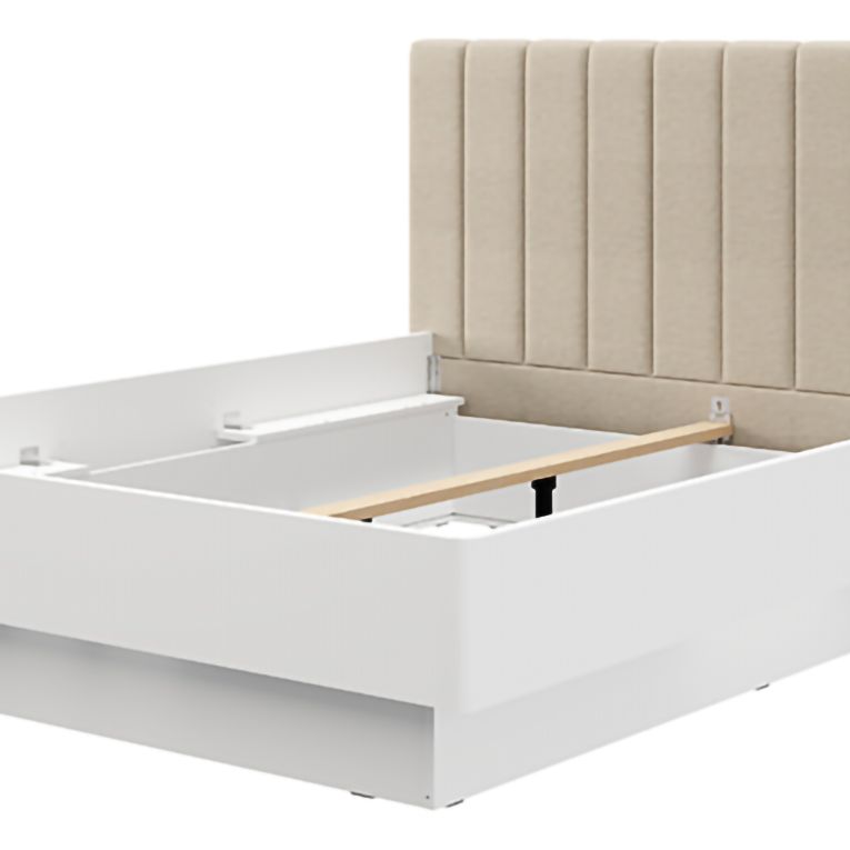 Letto Matrimoniale Bianco Beige Dimensione Materasso 180x200 cm Testiera Imbottita, Imbottito - Byron