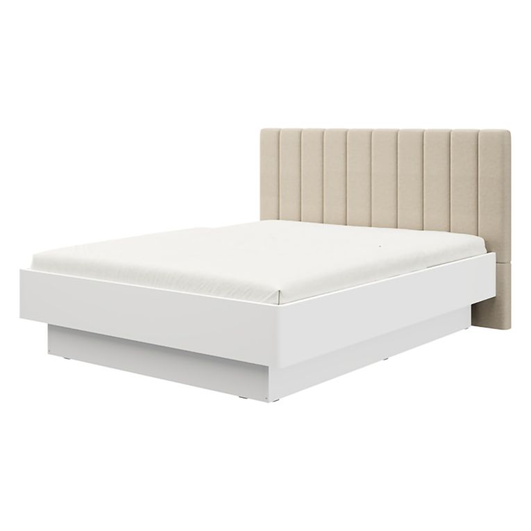 Letto Matrimoniale Bianco Beige Dimensione Materasso 180x200 cm Testiera Imbottita, Imbottito - Byron