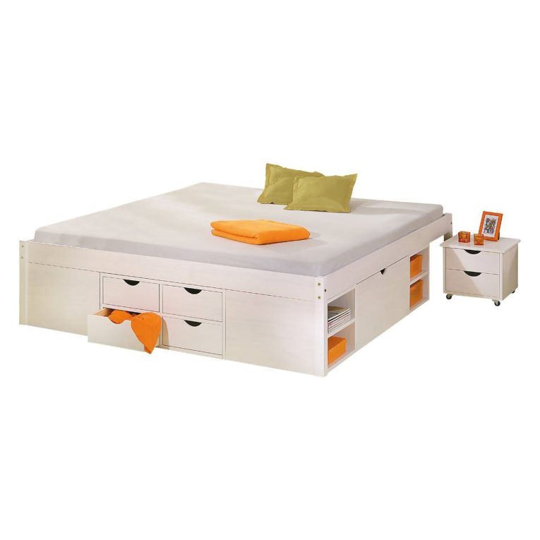 Letto Matrimoniale Bianco Contenitore Dimensione Materasso 140x190 cm, Rete Inclusa - Faraldi