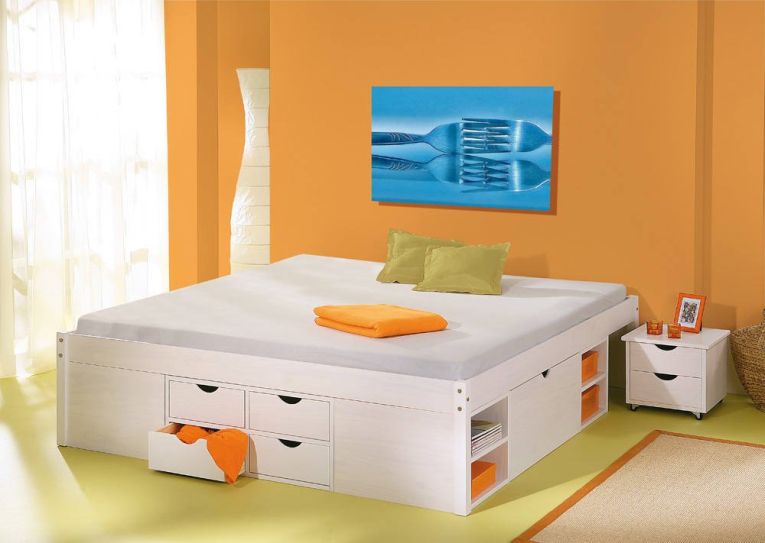 Letto Matrimoniale Bianco Contenitore Dimensione Materasso 140x190 cm, Rete Inclusa - Faraldi