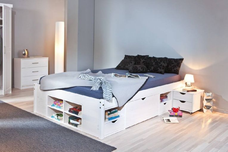 Letto Matrimoniale Bianco Contenitore Dimensione Materasso 140x190 cm, Rete Inclusa - Faraldi