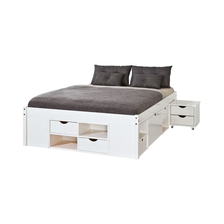 Letto Matrimoniale Bianco Contenitore Dimensione Materasso 140x200 cm, Rete Inclusa - Ravanusa
