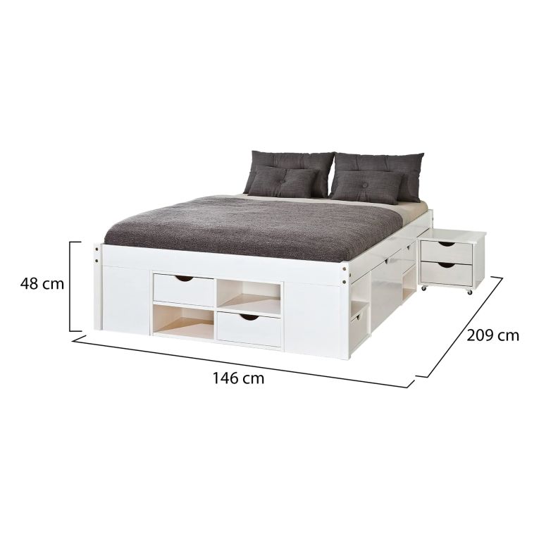 Letto Matrimoniale Bianco Contenitore Dimensione Materasso 140x200 cm, Rete Inclusa - Ravanusa