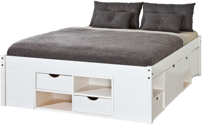 Letto Matrimoniale Bianco Contenitore Dimensione Materasso 140x200 cm, Rete Inclusa - Ravanusa