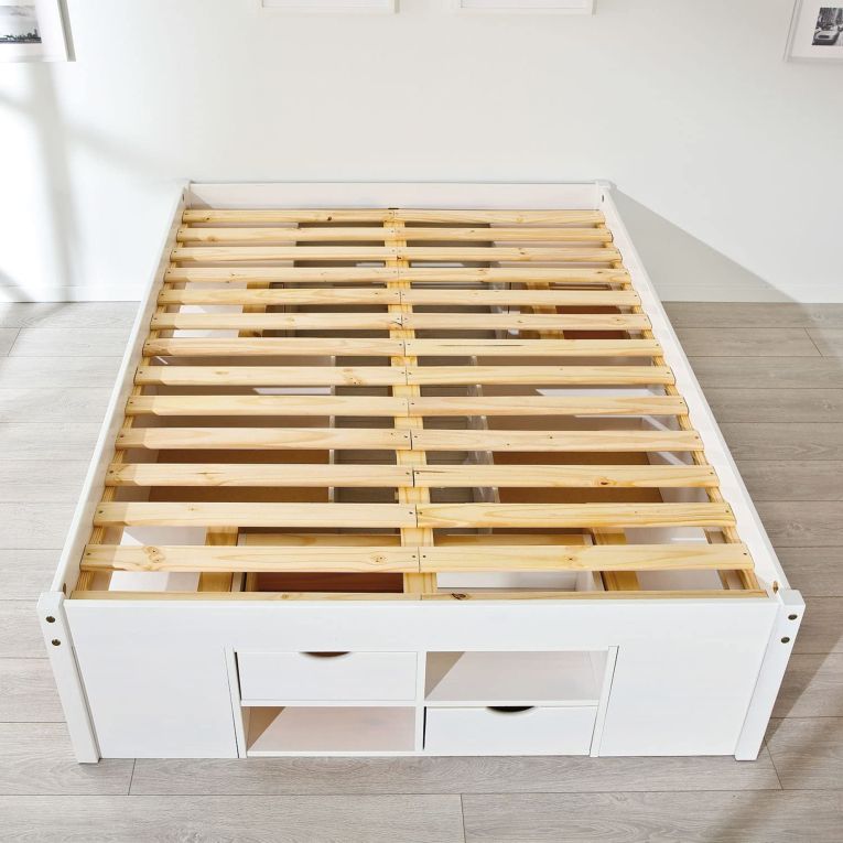 Letto Matrimoniale Bianco Contenitore Dimensione Materasso 140x200 cm, Rete Inclusa - Ravanusa