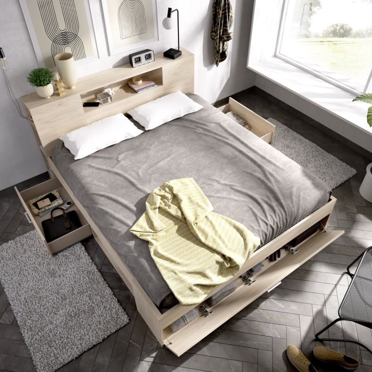 Letto Matrimoniale Bianco Contenitore Dimensione Materasso 160x200 cm, Peso Supportato 150 kg - Murlo