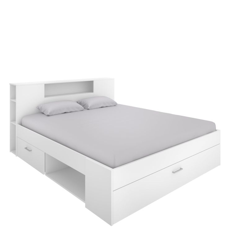 Letto Matrimoniale Bianco Contenitore Dimensione Materasso 160x200 cm, Peso Supportato 150 kg - Murlo