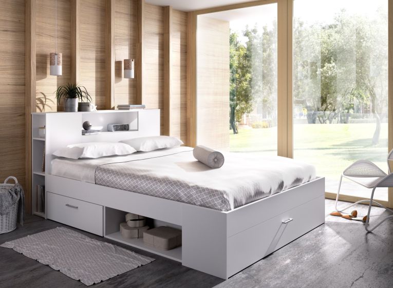 Letto Matrimoniale Bianco Contenitore Dimensione Materasso 160x200 cm, Peso Supportato 150 kg - Murlo