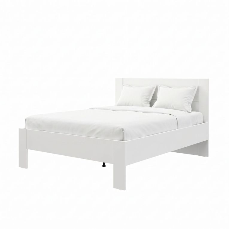 Letto Matrimoniale Bianco Crema Dimensione Materasso 160x200 cm Testata Effetto Dogato, Peso Supportato 200 kg - Siwwa