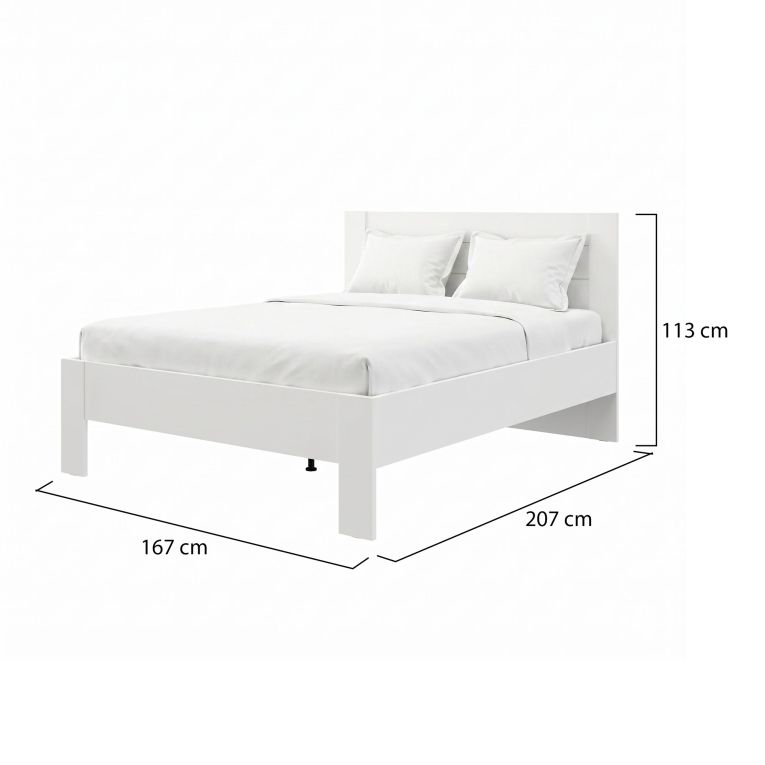 Letto Matrimoniale Bianco Crema Dimensione Materasso 160x200 cm Testata Effetto Dogato, Peso Supportato 200 kg - Siwwa