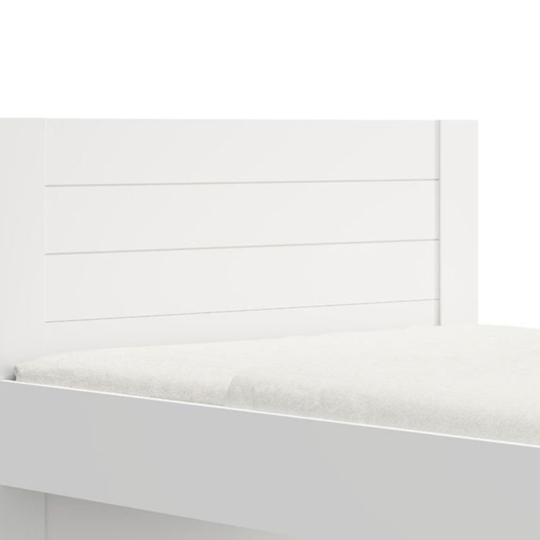 Letto Matrimoniale Bianco Crema Dimensione Materasso 160x200 cm Testata Effetto Dogato, Peso Supportato 200 kg - Siwwa