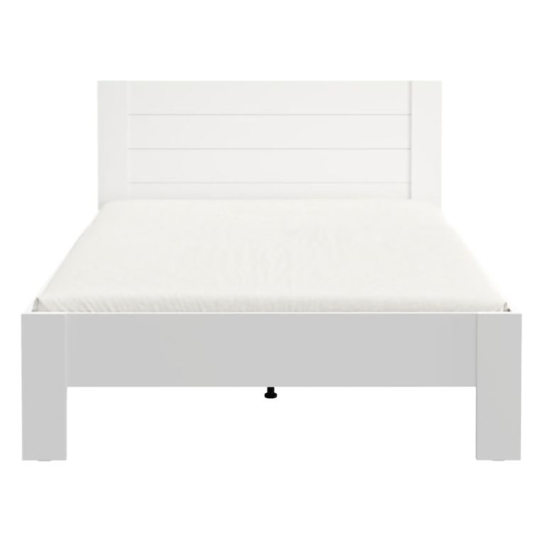 Letto Matrimoniale Bianco Crema Dimensione Materasso 160x200 cm Testata Effetto Dogato, Peso Supportato 200 kg - Siwwa