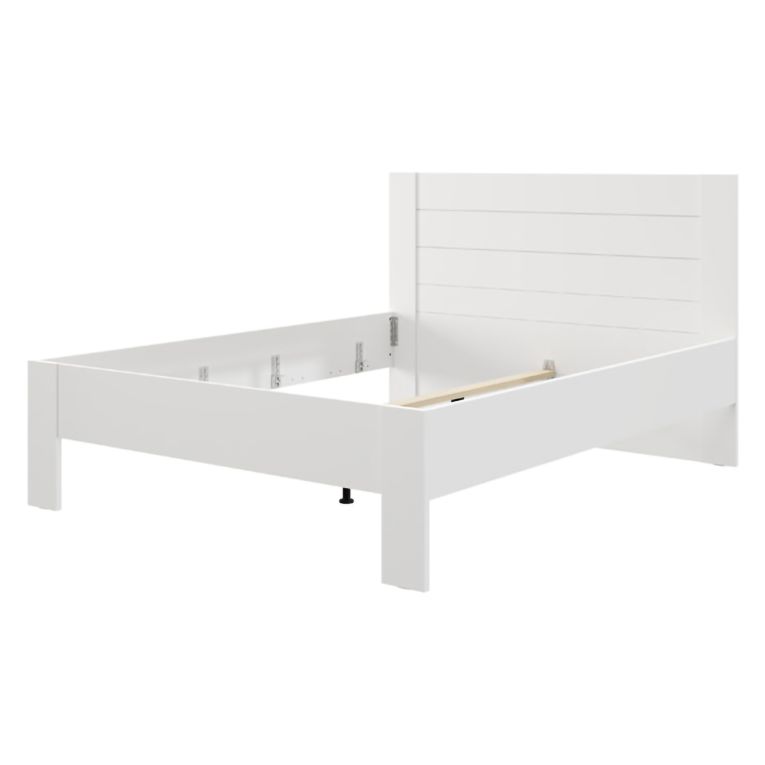 Letto Matrimoniale Bianco Crema Dimensione Materasso 160x200 cm Testata Effetto Dogato, Peso Supportato 200 kg - Siwwa