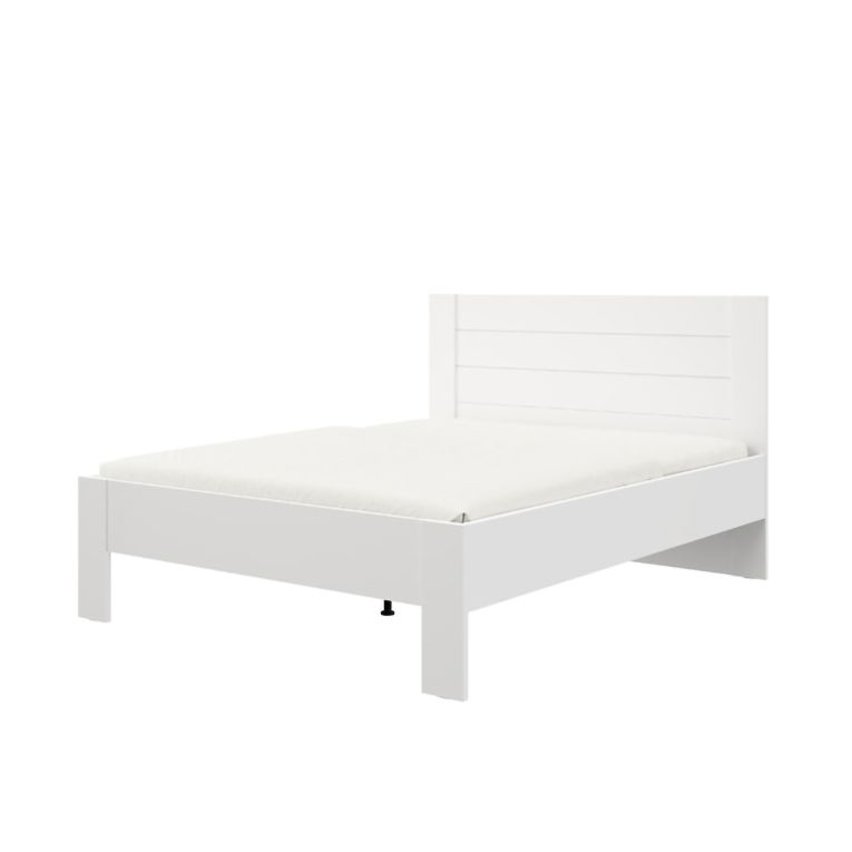 Letto Matrimoniale Bianco Crema Dimensione Materasso 160x200 cm Testata Effetto Dogato, Peso Supportato 200 kg - Siwwa