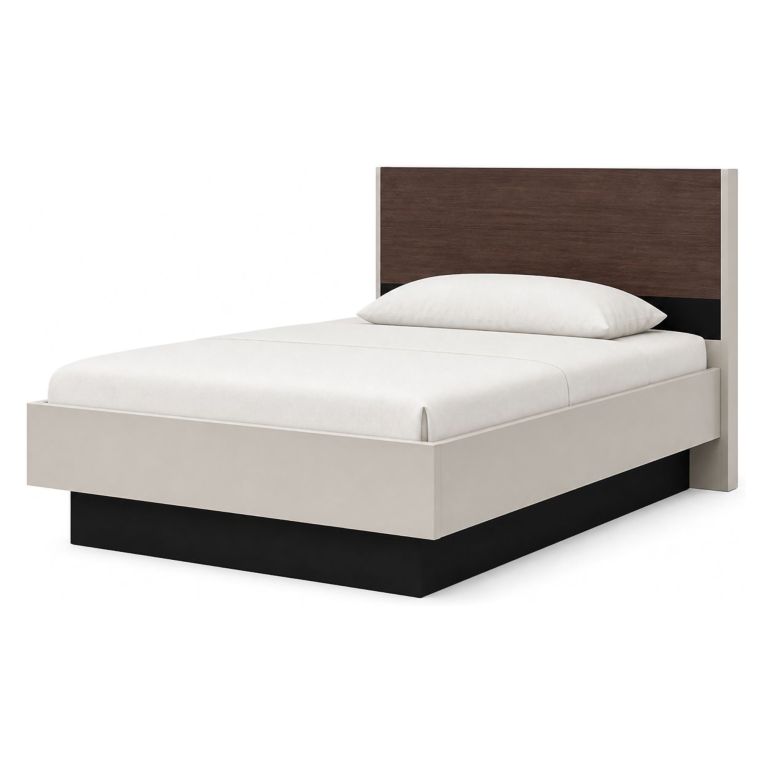 Letto Matrimoniale Bianco Crema Marrone Noce Dimensione Materasso 160x200 cm Peso Supportato 200 kg, Matrimoniale - Takaya