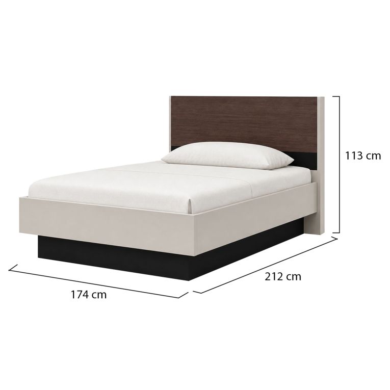 Letto Matrimoniale Bianco Crema Marrone Noce Dimensione Materasso 160x200 cm Peso Supportato 200 kg, Matrimoniale - Takaya
