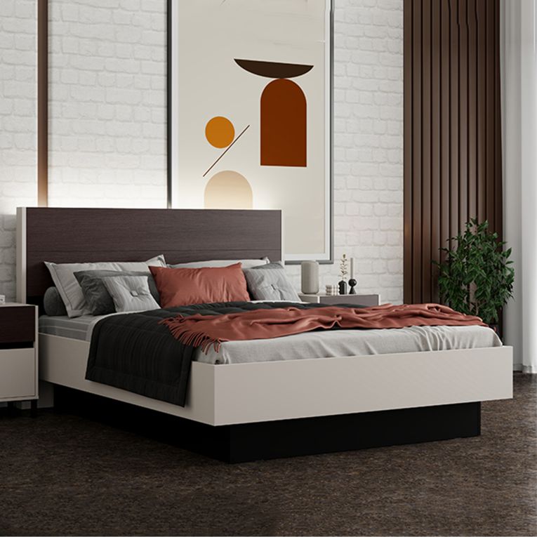 Letto Matrimoniale Bianco Crema Marrone Noce Dimensione Materasso 180x200 cm Peso Supportato 200 kg, Matrimoniale - Kamak