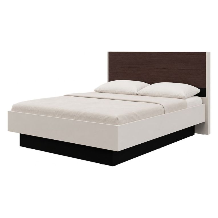 Letto Matrimoniale Bianco Crema Marrone Noce Dimensione Materasso 180x200 cm Peso Supportato 200 kg, Matrimoniale - Kamak