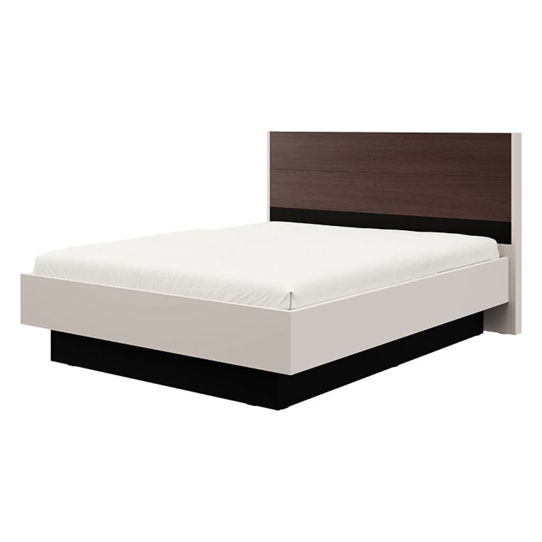 Letto Matrimoniale Bianco Crema Marrone Noce Dimensione Materasso 180x200 cm Peso Supportato 200 kg, Matrimoniale - Kamak
