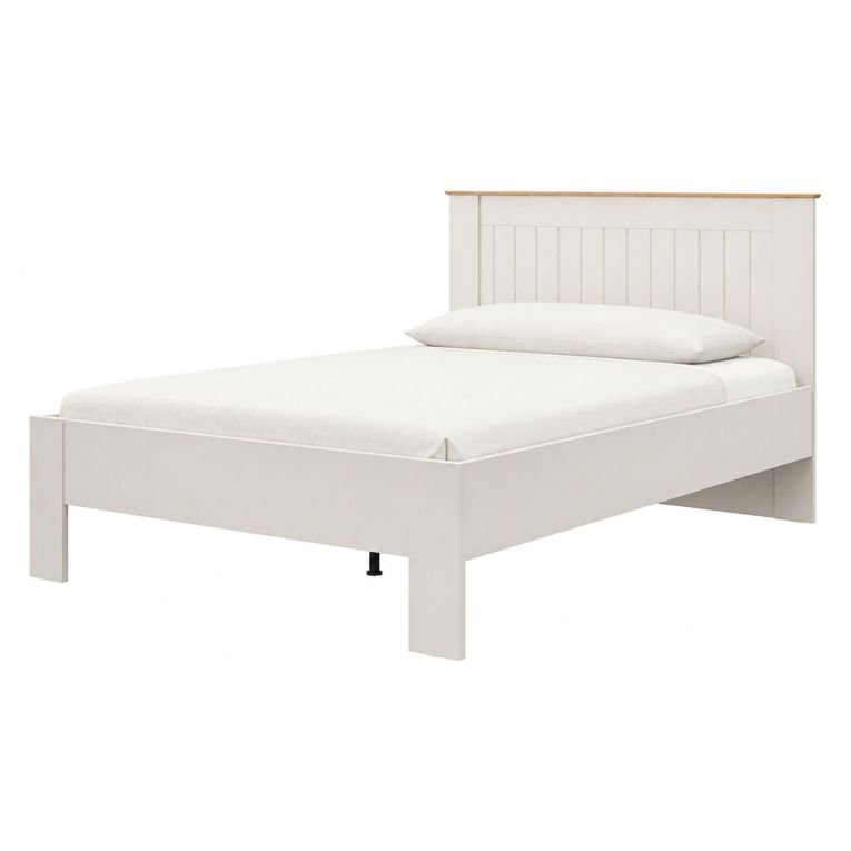 Letto Matrimoniale Bianco Crema Marrone Rovere Dimensione Materasso 160x200 cm Testata Dettaglio Rigato, Peso Supportato 200 kg - Luangp