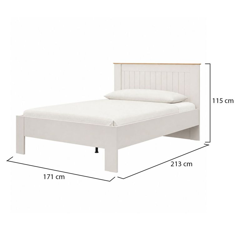 Letto Matrimoniale Bianco Crema Marrone Rovere Dimensione Materasso 160x200 cm Testata Dettaglio Rigato, Peso Supportato 200 kg - Luangp