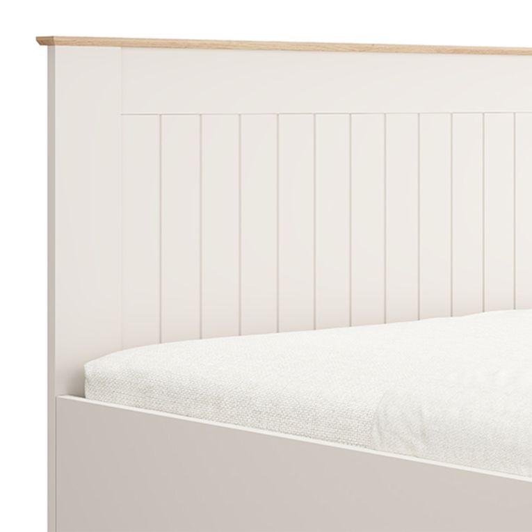 Letto Matrimoniale Bianco Crema Marrone Rovere Dimensione Materasso 160x200 cm Testata Dettaglio Rigato, Peso Supportato 200 kg - Luangp