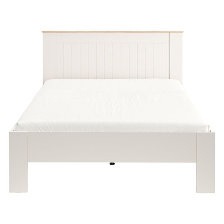 Letto Matrimoniale Bianco Crema Marrone Rovere Dimensione Materasso 160x200 cm Testata Dettaglio Rigato, Peso Supportato 200 kg - Luangp