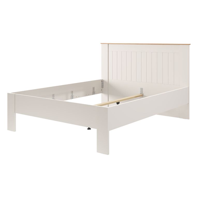 Letto Matrimoniale Bianco Crema Marrone Rovere Dimensione Materasso 160x200 cm Testata Dettaglio Rigato, Peso Supportato 200 kg - Luangp