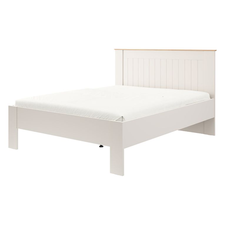 Letto Matrimoniale Bianco Crema Marrone Rovere Dimensione Materasso 160x200 cm Testata Dettaglio Rigato, Peso Supportato 200 kg - Luangp
