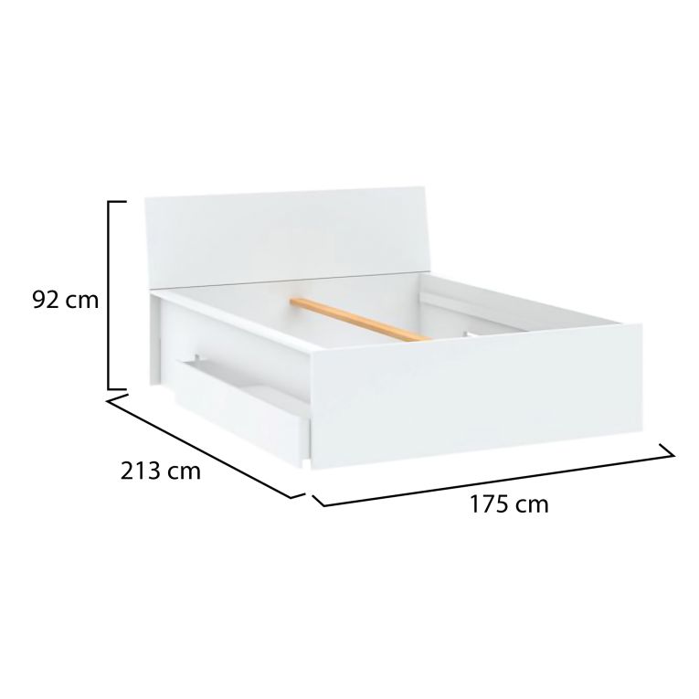 Letto Matrimoniale Bianco Dimensione Materasso 160x200 cm con Cassetto, 2 - Lidati