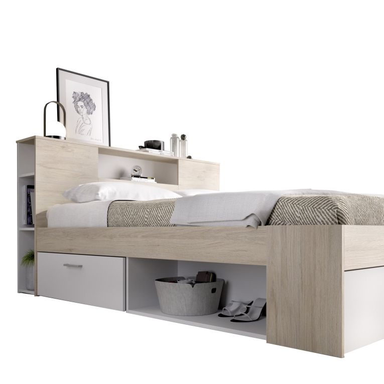 Letto Matrimoniale Bianco Marrone Rovere Contenitore Dimensione Materasso 160x200 cm, 2 - Murlo