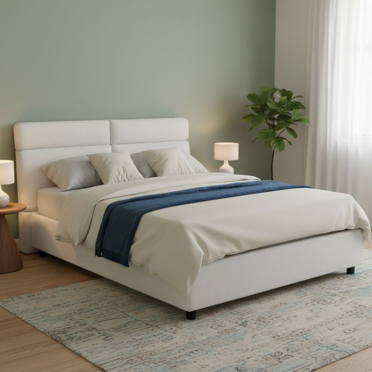 Letto Matrimoniale Bianco Materasso Incluso Sfoderabile, Contenitore Made in Italy - Asica