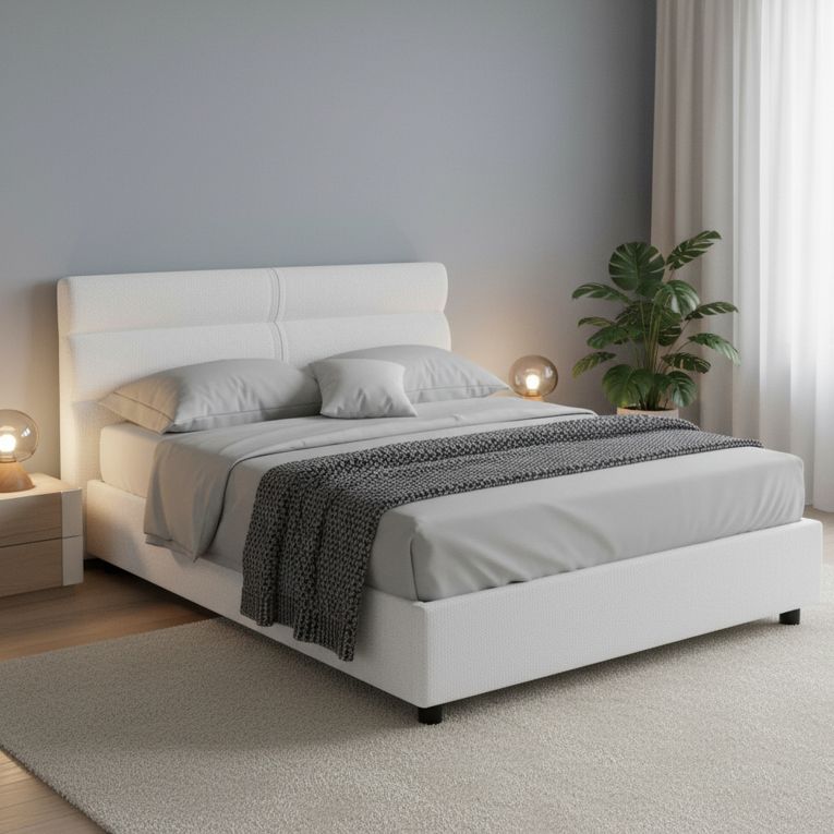Letto Matrimoniale Bianco Materasso Incluso Sfoderabile, Contenitore Made in Italy - Bedero