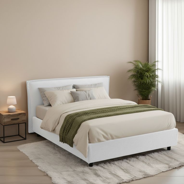 Letto Matrimoniale Bianco Materasso Incluso Sfoderabile, Contenitore Made in Italy - Brunate
