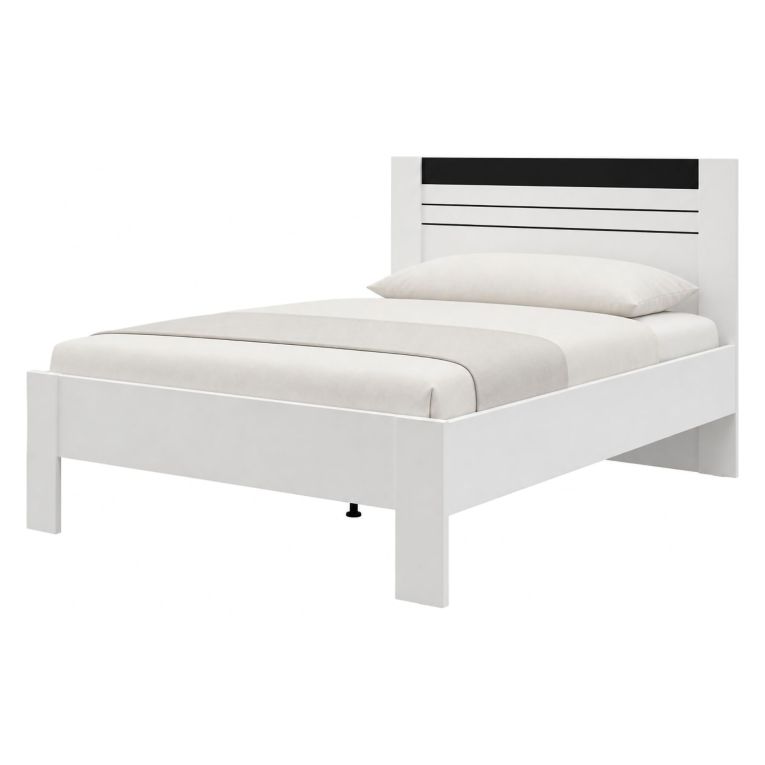 Letto Matrimoniale Bianco Nero Dimensione Materasso 160x200 cm Testata Dettaglio Rigato, Peso Supportato 200 kg - Kabale