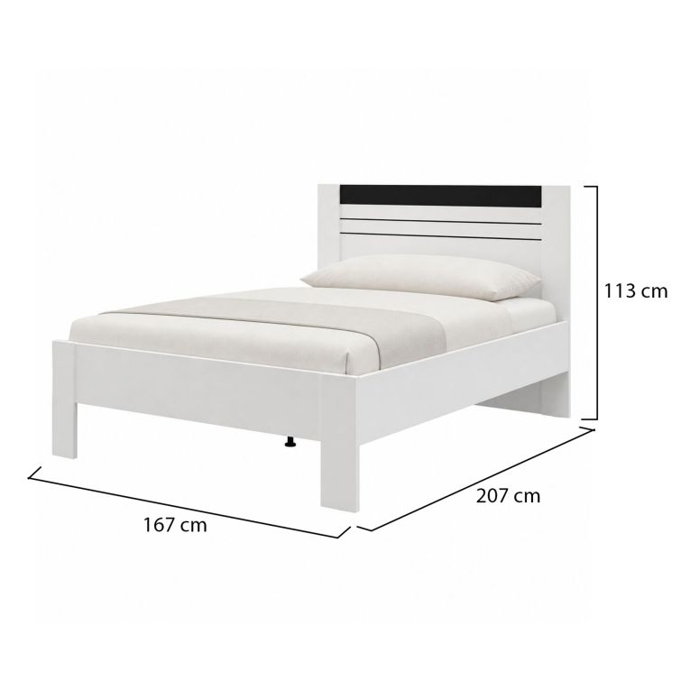 Letto Matrimoniale Bianco Nero Dimensione Materasso 160x200 cm Testata Dettaglio Rigato, Peso Supportato 200 kg - Kabale
