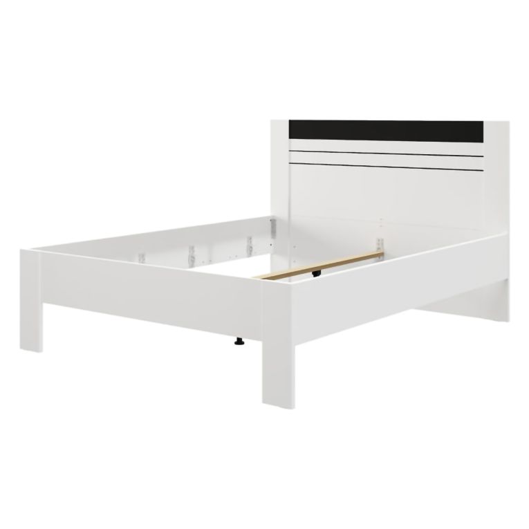 Letto Matrimoniale Bianco Nero Dimensione Materasso 160x200 cm Testata Dettaglio Rigato, Peso Supportato 200 kg - Kabale