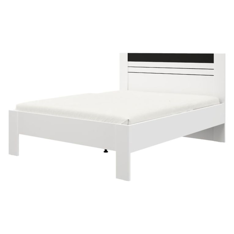 Letto Matrimoniale Bianco Nero Dimensione Materasso 160x200 cm Testata Dettaglio Rigato, Peso Supportato 200 kg - Kabale