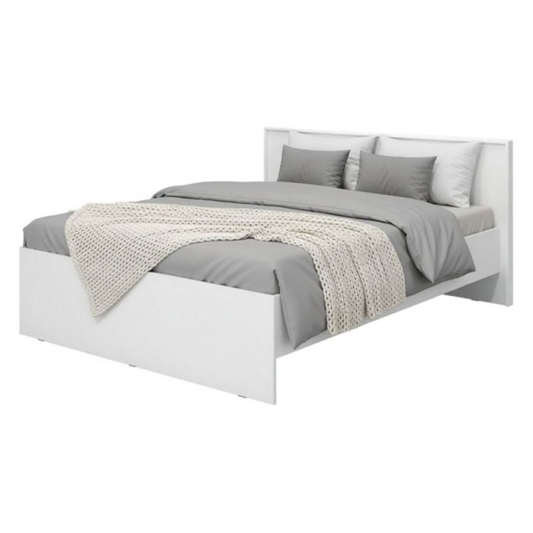 Letto Matrimoniale Bianco Opaco Testiera Dettaglio Geometrico Imbottito, Dimensione Materasso 160x200 cm - Gamalero