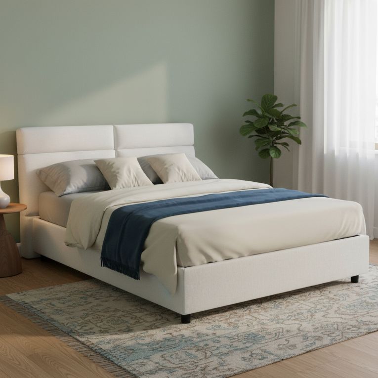 Letto Matrimoniale Bianco Sfoderabile Contenitore, Dimensione Materasso 160x190 cm Made in Italy - Alcatron