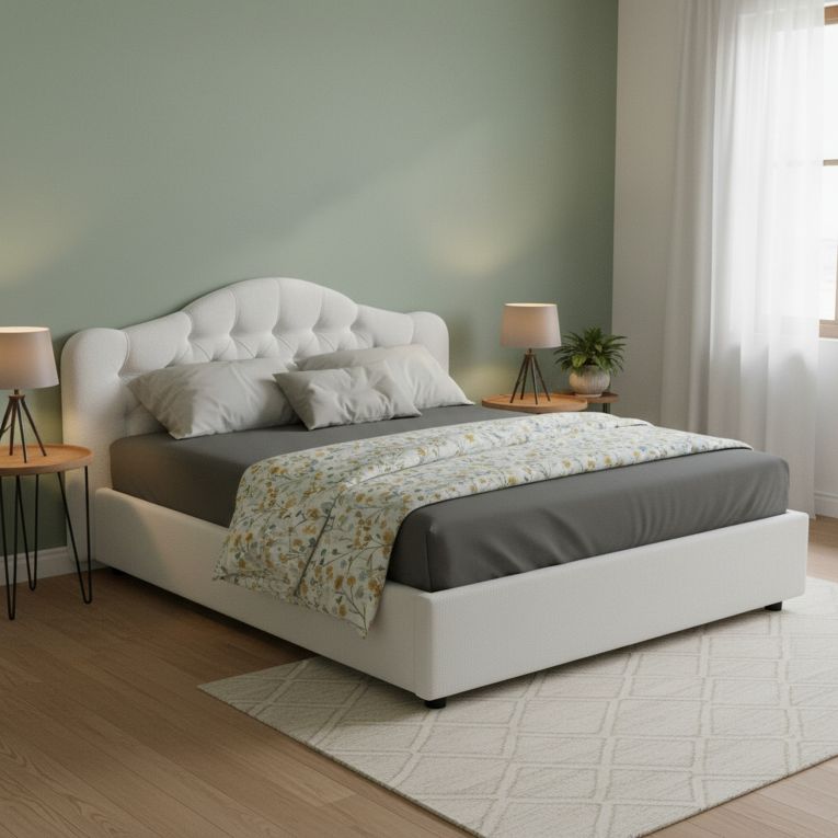 Letto Matrimoniale Bianco Sfoderabile Contenitore, Dimensione Materasso 160x190 cm Made in Italy - Arex